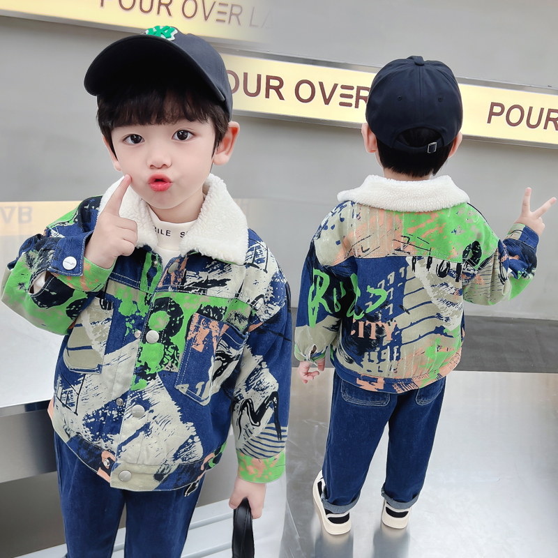 Baby Clothing Drawing - Jaket Denim Hangat Anak-anak dengan Bulu